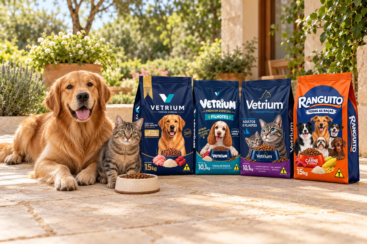 Cão e gato com o portfólio Vetrium e Ranguito
